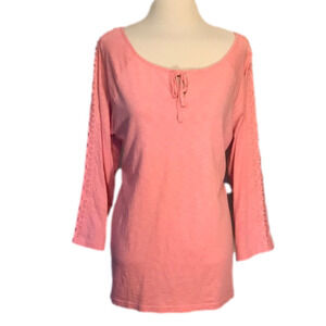 Talbots‎ Women Large Peach 3/4 Sleeve Cotton Modal Tunic Top Comfy Classic